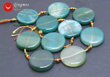 Qingmos 28mm Coin Green Striped Agates Loose Beads 15''