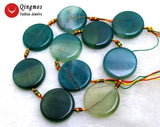 Qingmos 28mm Coin Green Striped Agates Loose Beads 15''