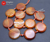 Qingmos 28mm Coin Green Striped Agates Loose Beads 15''