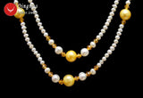 Qingmos 4-5mm Natural Pearl Necklace with 10mm Yellow Pearl Pendant