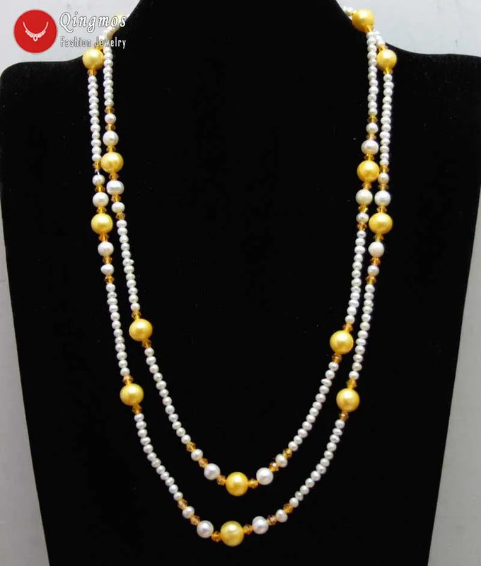 Qingmos 4-5mm Natural Pearl Necklace with 10mm Yellow Pearl Pendant