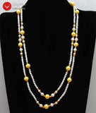 Qingmos 4-5mm Natural Pearl Necklace with 10mm Yellow Pearl Pendant