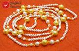 Qingmos 4-5mm Natural Pearl Necklace with 10mm Yellow Pearl Pendant