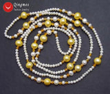 Qingmos 4-5mm Natural Pearl Necklace with 10mm Yellow Pearl Pendant
