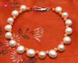 Natural Freshwater Pink Pearl and Red Coral Bracelet Set