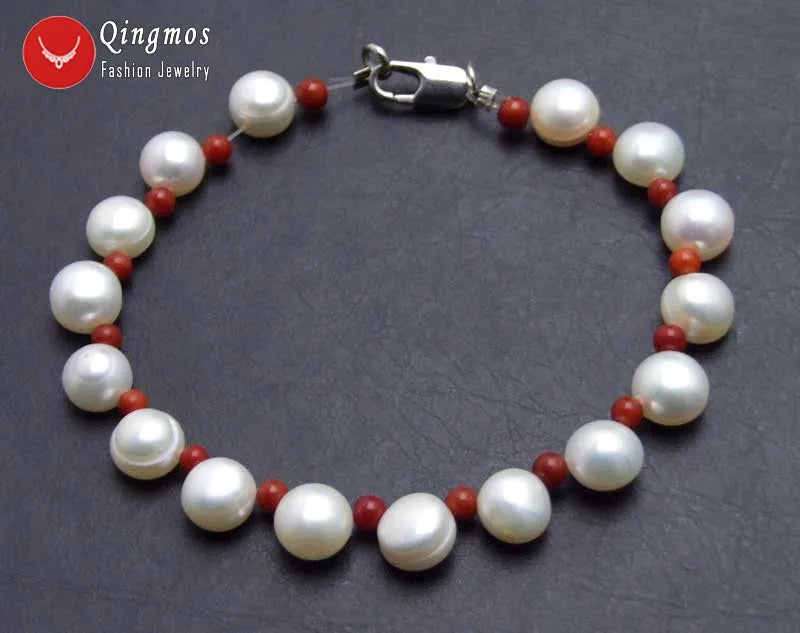 Natural Freshwater Pink Pearl and Red Coral Bracelet Set