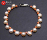 Natural Freshwater Pink Pearl and Red Coral Bracelet Set
