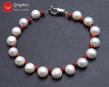 Natural Freshwater Pink Pearl and Red Coral Bracelet Set