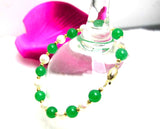 Green Jade and Pearl Bracelet for Women 7.5''