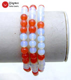 Qingmos Opal & Red Jade 3 Strands Bracelet 8''