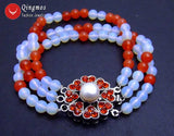 Qingmos Opal & Red Jade 3 Strands Bracelet 8''