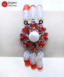 Qingmos Opal & Red Jade 3 Strands Bracelet 8''