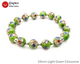 Qingmos 10mm Round Light Green Cloisonne Beads Bracelet 7.5''