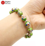 Qingmos 10mm Round Light Green Cloisonne Beads Bracelet 7.5''