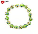 Qingmos 10mm Round Light Green Cloisonne Beads Bracelet 7.5''