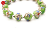 Qingmos 10mm Round Light Green Cloisonne Beads Bracelet 7.5''