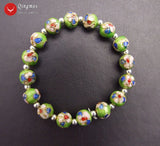 Qingmos 10mm Round Light Green Cloisonne Beads Bracelet 7.5''