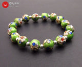 Qingmos 10mm Round Light Green Cloisonne Beads Bracelet 7.5''