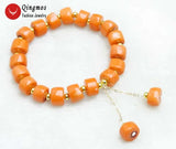 Qingmos 10-11mm Orange Coral Bracelet with Pendant 7.5''