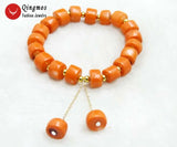 Qingmos 10-11mm Orange Coral Bracelet with Pendant 7.5''