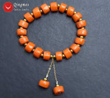 Qingmos 10-11mm Orange Coral Bracelet with Pendant 7.5''
