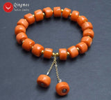 Qingmos 10-11mm Orange Coral Bracelet with Pendant 7.5''