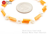 Qingmos 3*9mm Orange Coral Bracelet with 4mm Pearl 2 Strands