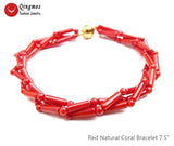 Qingmos 3*9mm Orange Coral Bracelet with 4mm Pearl 2 Strands