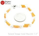 Qingmos 3*9mm Orange Coral Bracelet with 4mm Pearl 2 Strands