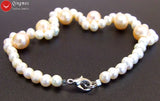 Qingmos 5-6mm Natural Pearl Bracelet with 10-11mm Pink Pearl Weave - 7.5''