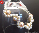 Qingmos 5-6mm Natural Pearl Bracelet with 10-11mm Pink Pearl Weave - 7.5''