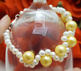 Qingmos 5-6mm Natural Pearl Bracelet with 10-11mm Pink Pearl Weave - 7.5''