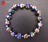 Qingmos Cloisonne Beads Bracelet for Women 7.5''