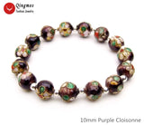Qingmos Purple Cloisonne Beads Bracelet 7.5''