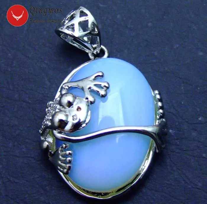 Qingmos Crawl Frog Pendant 25*20mm Green Jade Stone Fine Jewelry