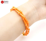 Qingmos Orange Coral Bracelet 3 Strands 7.5"