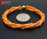 Qingmos Orange Coral Bracelet 3 Strands 7.5"