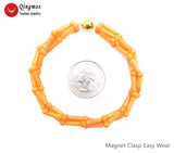 Qingmos Orange Coral Bracelet 3 Strands 7.5"