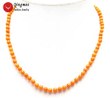 Qingmos Natural Orange Coral Necklace 5-6mm Round Coral Chokers 17''