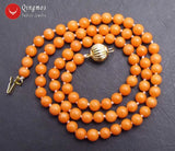 Qingmos Natural Orange Coral Necklace 5-6mm Round Coral Chokers 17''