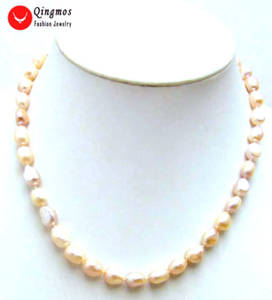 Qingmos Pink Pearl Necklace 7-9mm BAROQUE Freshwater Pearl Chokers