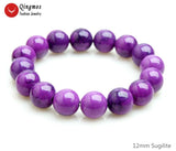Qingmos Sugilite Bracelet 12mm Round Purple Stone Fine Jewelry 7.5''