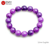Qingmos Sugilite Bracelet 12mm Round Purple Stone Fine Jewelry 7.5''