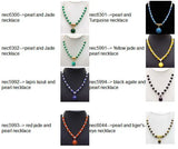 Qingmos Green Jades & Round Pearl Necklace for Women, 20mm Jades Beads Pendant