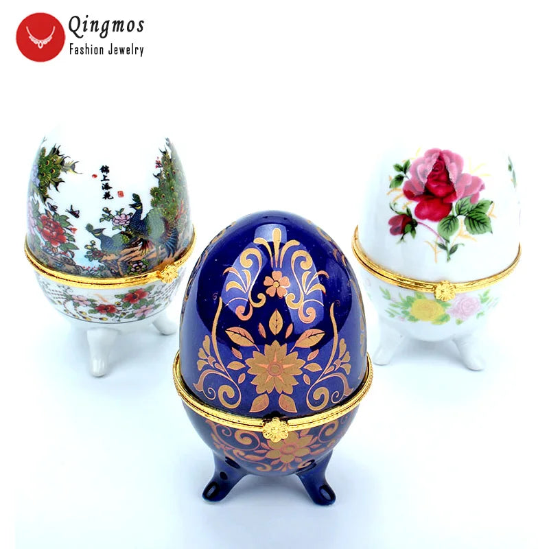 Qingmos Multicolor Ceramics Egg Purpose Box for Jewelry Displays