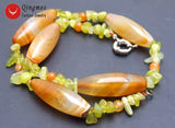 Qingmos Red Olivary Agate & Green Peridot Choker Necklace Set