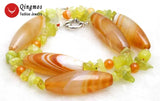 Qingmos Red Olivary Agate & Green Peridot Choker Necklace Set