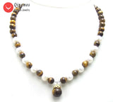 Qingmos 12mm Yellow Tiger's-eye Pendant Necklace for Women