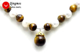 Qingmos 12mm Yellow Tiger's-eye Pendant Necklace for Women