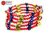 Qingmos Natural Coral Bracelet Pink Coral & Hematite Magnetic Necklace 29''